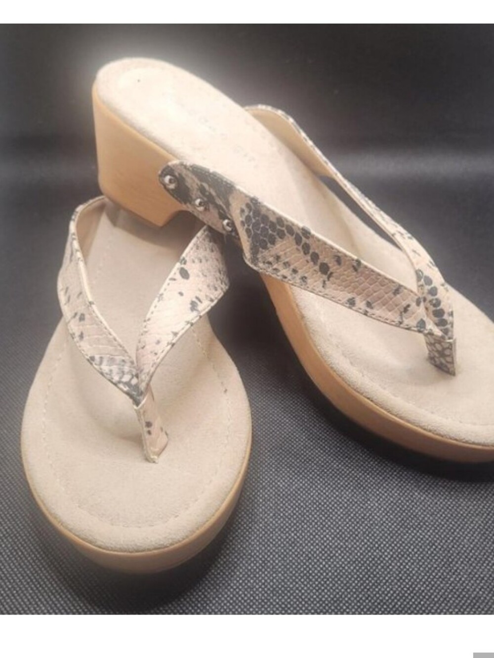 Madden Girl Beige Snake-Print Wedge Thong Sandals